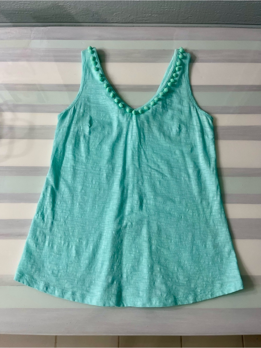 Lilly Pulitzer Mint Green Pom-Trim V-Neck Tank